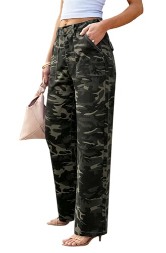 Image of Wide Leg Jeans for Women High Waist Stretch Cargo Denim Pants