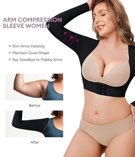 YERKOAD Arm Shapers for Women Flabby Arms Post Surgery Compression Sleeves Arm Faja Front Closure Shapewear Tops3