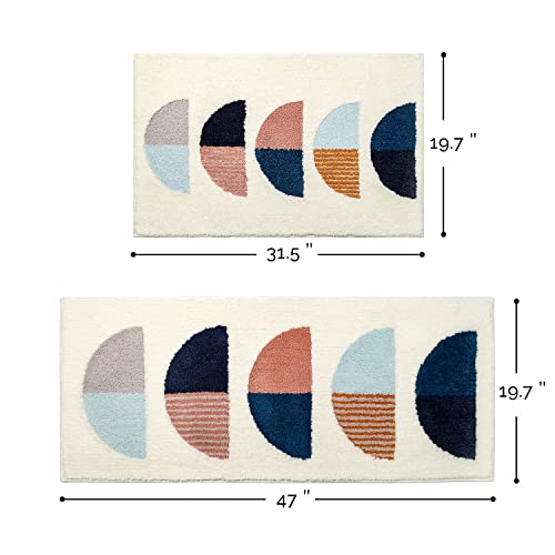 Dexde Boho Bathroom Rugs, Blue Bath Mats For Bathroom Non-Slip, Machine Washable Bath Rugs For Bathroom Floor, Luxury Soft And Absorbent Microfiber Carpet For Tub, Shower,20"X47", White #TOP1