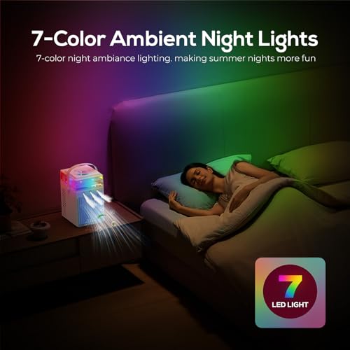 Portable Air Conditioners, 4-IN-1 Evaporative Air Cooler with App Control, 800ml Water Tank, Rechargeable Mini Air Conditioner, 3 Speeds & 3 Mist, Colorful Night Light Cooling Fan  image 5