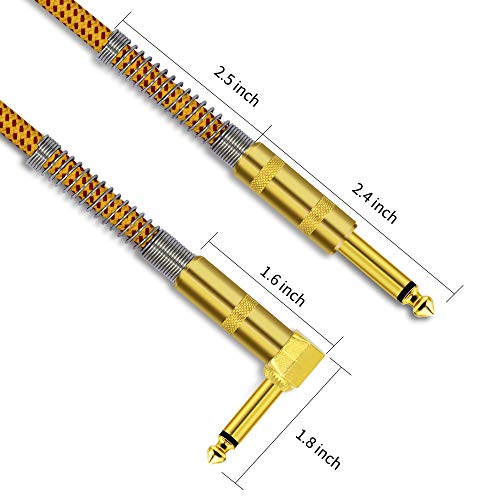 TISINO Guitar Cable 10 ft, 1/4 inch Cable Straight to Right Angle Guitar Cord Instrument Cable for Electric Guitar, Bass, Amp, Keyboard, Mandolin - Yellow - Thumbnail 4