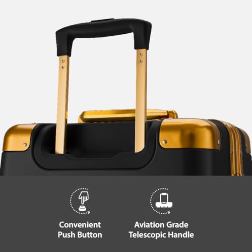 Image of Maleta Gold Series Check-in Medium | 24 inch, Corner Protection| Aluminium Frame | Medium Size Spinner Wheel Hard Side Trolley Bags For Luggage| Suitcase For Travel (Black, Checkin-Medium)