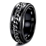 Spinner Aesthetic Rings For Men Women Fashion Stainless Steel Ring Cool Titanium Ring Beer Bottle Opener Chain Rings (Black 8)