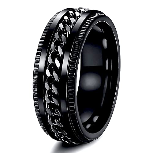 Spinner Aesthetic Rings For Men Women Fashion Stainless Steel Ring Cool Titanium Ring Beer Bottle Opener Chain Rings (Black 8)