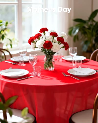 Image of Pureegg Plastic Table Cloth Disposable 10 Pack, 84'' Round Table Cloths, Valentines Day, Thanksgiving, Christmas Decorations, Fall Tablecloths, Round, Plastic Cover, Leakproof & Sturdy, Red