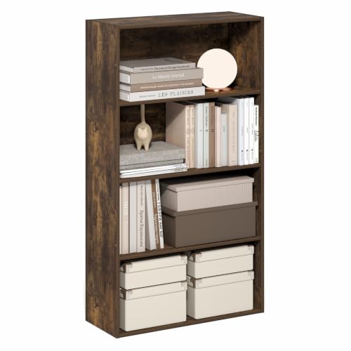 Image of Furinno Jaya Book Shelf, 4-Tier Book Shelf, Bookcase with Open Shelving, Standing Bookshelf, 9.5 x 23.6 x 41.9, for Organization and Storage, for Home Office, Living Room, Amber Pine