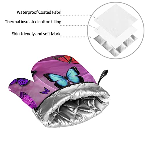 Purple Butterflies Printed Oven Mitts And Pot Holders Set Of 4 Heat Resistant Non-Slip Waterproof Oven Gloves For Grilling Bbq Cooking Baking Kitchen Microwave Pizza #TOP7