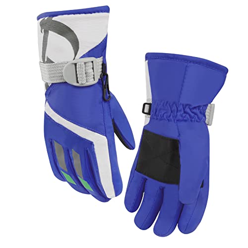Weinsamkeit Guantes de Esquí para Niños, Forro Cálido de Invierno, Nieve, Clima Frío, a Prueba de Viento, Guantes Ajustables Impermeables para Niñas, Niños de 5 a 9 Años (Azul)