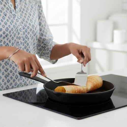 Image of HomeEssentials 20cm Non-Stick Cast Iron Skillet Pan with Silicone Sleeve | Pre-Seasoned Frying Pan, Mini Cast Iron Pan, For Omelette | Induction Friendly | Naturally Nonstick, 100% Pure & Toxin-Free