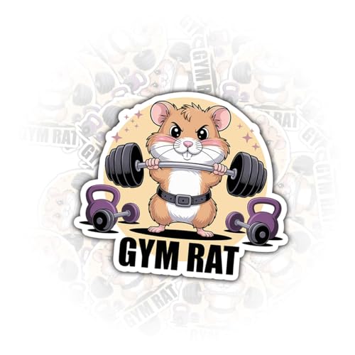 (3 Pcs) Gym Rat Sticker – Cute Hamster Lifting Weights Vinyl Decal Waterproof for Water Bottle