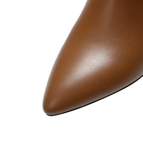 TinaCus Women's Pointed Toe Genuine Leather Handmade Buckle Low Chunky Heels Side Zip Up Stylish Ankle Boots4