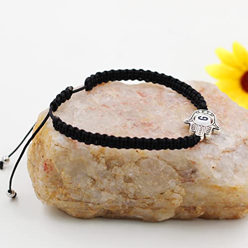 Image of Uloveido Customized A to Z 26 Letters Hand of Fatima Bracelet - Fatima Hamsa Hand Evil Eye Protection Bracelet Lucky Charm Adjustable Braided Black String