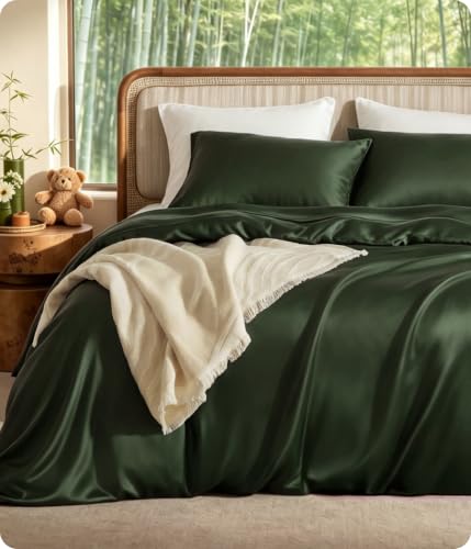 Bedsure PureWoven 100% Organic Bamboo Cooling Duvet Cover Set Queen Green