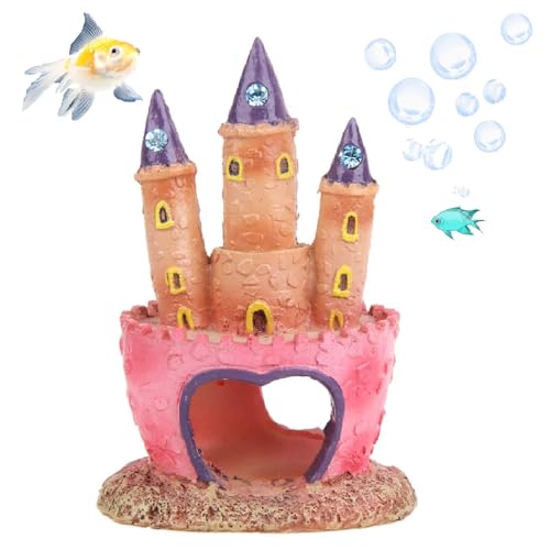 HoneTeek Fish Tank Decorations Pink Castle Aquarium Decorations Resin Fish Cave Hideouts Large Aquarium Decor,Vintage Castle Fish Tank Accessories for Betta Fish Freshwater and Saltwater Fishtanks