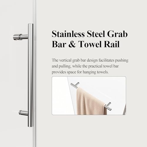 Image of 56-60 inch W x 66 inch H Frameless Bathtub Shower Door, Bathroom Single Sliding Tub Shower Glass Doors with 5 /16 inch (8mm) SGCC Tempered Glass, Stainless Steel Handle and Heavy Duty Frame, Chrome