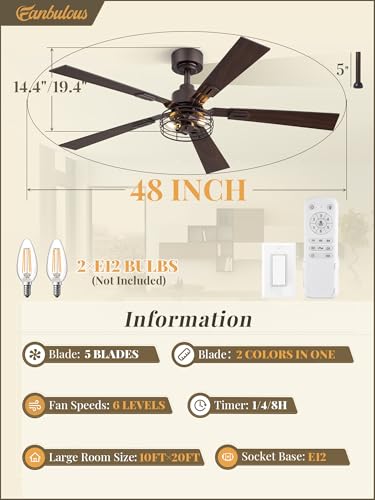 Image of Fanbulous 48 Inch Farmhouse Rustic Ceiling Fan with Light & Remote,2 Pack