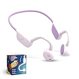 Kids Bluetooth Headphones, Air Conduction Open-Ear Headphones, Mic/Touch, 85dB Limit, Parental Control, Clear Audio, Lightweight, Rugged & Durable, IP54/20H, Earbuds for School/Travel - Pink Purple