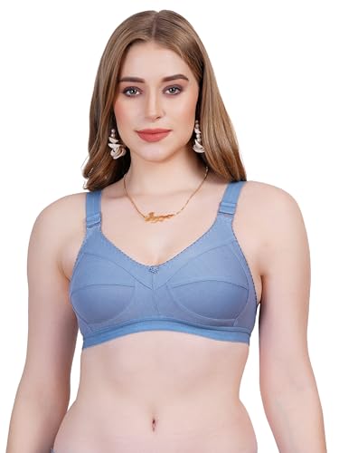 Image of Women Non Padded Bra in B & C Cup - Made of Pure Cotton Full Coverage Non Wired Soft Cup for T-Shirt Saree Dress Sports Garment for Daily Use Everyday