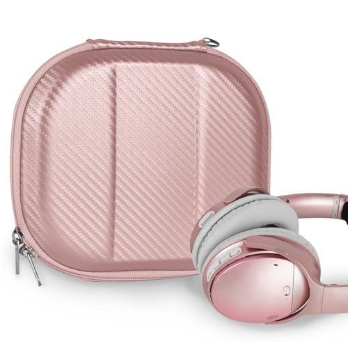 Geekria NOVA Headphones Case Compatible with Bose QC Ultra, QC45, QC 35 II, QC25, QCSE, Replacement Hard Shell Travel Carrying Bag with Cable Storage (Rose Gold)