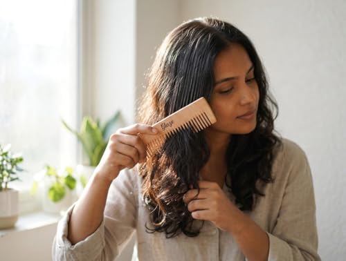 Image of Glaze Natural Wooden Pocket Comb, Anti-Static, for Beard & Hair, Pocket Size