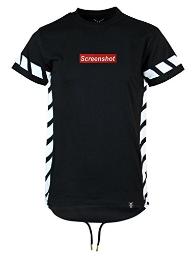 SCREENSHOTBRAND-S11707R Mens Hipster Hip-Hop Premium Tees - Stylish Longline Center Logo Latest Fashion T-Shirt Side Stripe Print-Black-2XLarge