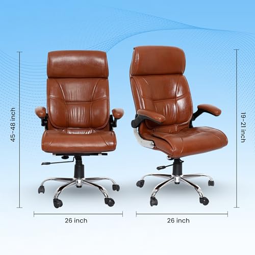 Image of Lakdi The Furniture High Back Director Office Chair Ergonomic Leatherette Executive Chair with Adjustable Armrests, Comfortable Revolving Desk, 5-Year Warranty & Free Assembly-111012160 Tanbrown