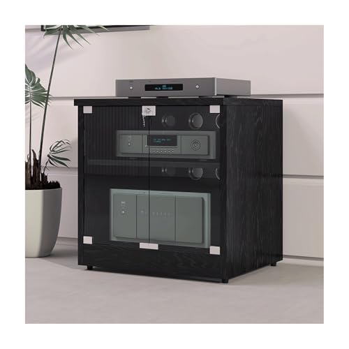 Moderno armario multimedia con puertas en forma de S, estantes Adjustab - Almacenamiento de madera de 2 niveles para sala de estar y estudio (negro)