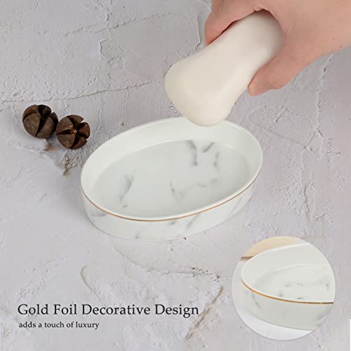 Soap Dish, Ceramic Marble Gold Soap Holder Soap Bar Holder, Oval Soap Dish For Shower Bathroom Kitchen Sink, Easy Clean, Antis's Home #TOP3