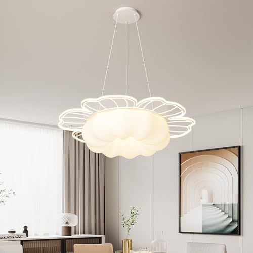Lustres suspendus réglables salon moderne suspension fleurs blanches acrylique - 2