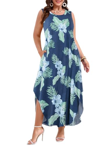Image of JollieLovin Women Plus Size Summer Tank Maxi Dresses Sleeveless Causal V Neck Beach Long Dresses Swim Cover up (L-5X)