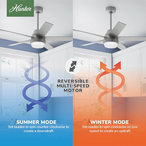 Image of Hunter Aerodyne, Indoor, Ceiling Fan, Smart, Modern, 52 inch, Matte Silver