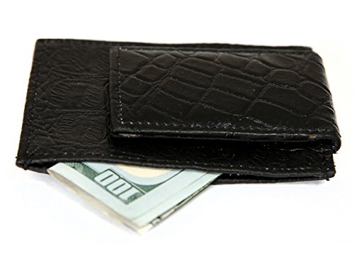 Men's Crocodile Embossed Leather Slim Magnetic Money Clip 3 Credit Card Holder Wallet 4x2.75 inches4