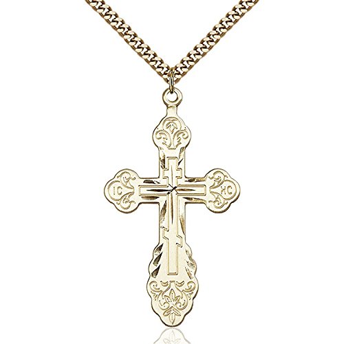 Bonyak Jewelry Saint Medal Collection Gold Filled Cross Pendant 1 7/8 x 1 inches with Heavy Curb Chain