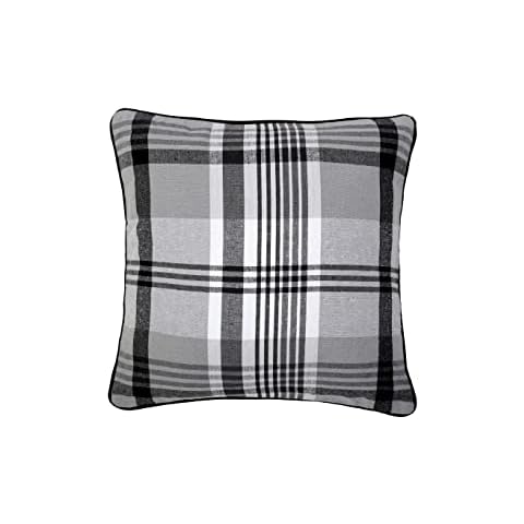 LIZZIE JACOBS New Tartan Check Pattern Luxury Cushion Covers 100% Cotton Super Soft Comfortable Material Regular 18 inch or Large 24 inch Cushion Covers (60 x 60 cm, Black) Cover