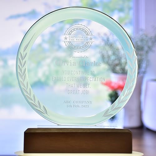 Personalized 7” Glass Plaque, Engraved with Names, Appreciation Messages and Company Logo, Completely Customized Gift Plaque, Award Trophy for Retirement Employee, Manager, Boss.