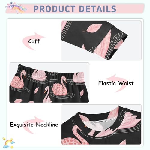 Pajama Sets Long Sleeve Pink Swans on Black Soft Comfy Sleepwear 2 Piece PJS 3-8T4