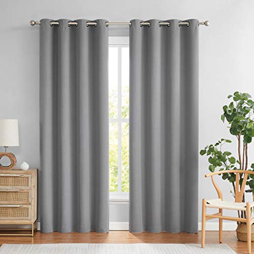 WEST LAKE Gray 90% Blackout Curtain with 8 Grommets Top Textured Triple Weave Energy Efficient Drapes for Living Room Bedroom Thermal Insulated Noise Reducing Solid Linen Drapes, 50"x54"x2, Grey