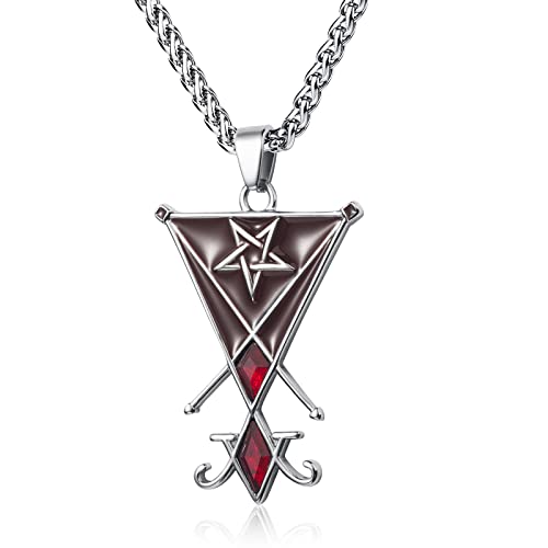 Satanic Necklace Goat Head Inverted Pentagram Sigil of Lucifer Pendant Necklace Jewelry for Men 60cm