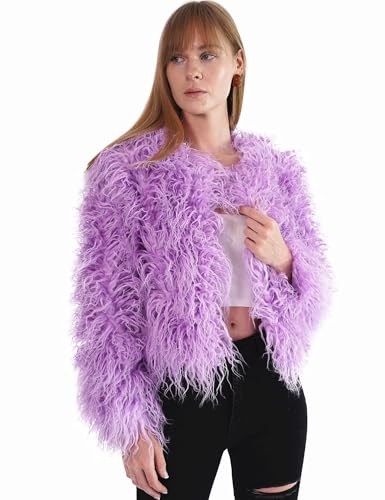 YUAKOU Women's Shaggy Faux Fur Outwear Coat Jacket Long Sleeve Warm Winter3
