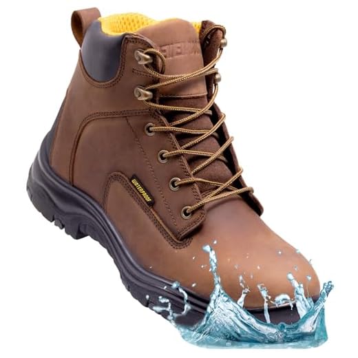 EVER BOOTS Masculino Botas de Trabalho Impermeáveis para Caminhada Masculinas Everboots Ultra Dry, Sapatos Leves de Couro Utilitário, Bota Militar Tática Ao Ar Livre À Prova de Água para Construção, Telhados, Caça (7 D (M), Marrom Escuro)