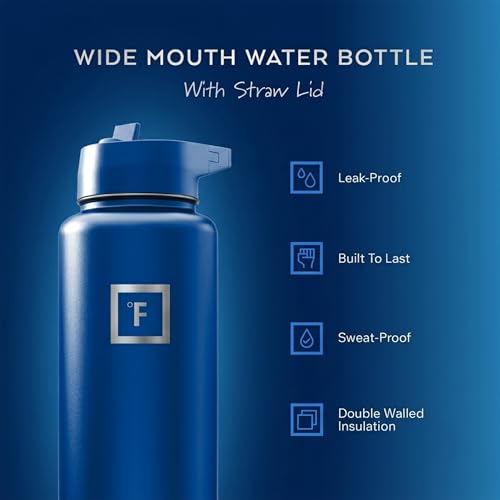 Image of IRON FLASK 40 oz Wide Mouth Water Bottle with Straw | Insulated Stainless Steel Sports Water Bottle with Leakproof Straw Lid - BPA Free, Cold 24 Hrs, Sweat Free (Twilight Blue)
