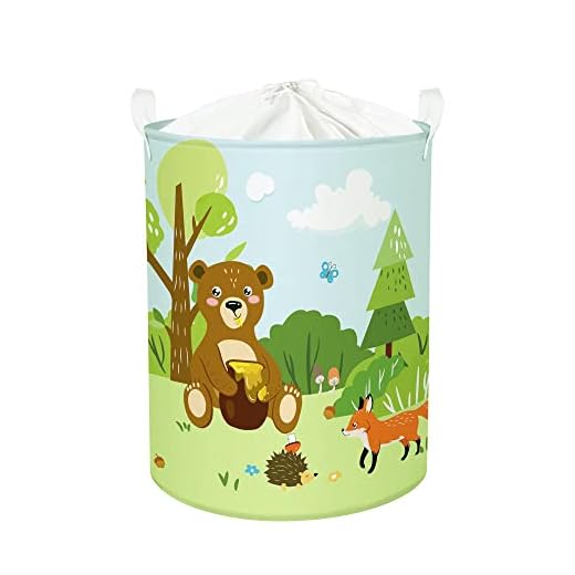 Clastyle 45L Cesto Ropa Sucia Infantil Animales del Bosque Cestos Almacenaje Oso Ciervo Plegable con Cierre Cordón, 36 * 45 cm (Fiesta de Animales)