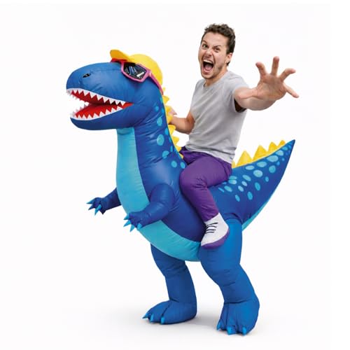 AirSuit® Déguisement Gonflable Dinosaure Bleu | Costume Insolite taille Adulte 160 à 190cm | Qualité Premium | En Polyester très Résistant - Agréable à Porter | Système de Gonflage| OriginalCup®