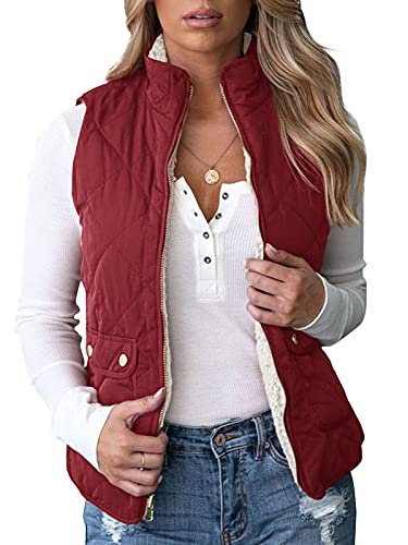 Valphsio Womens Stand Collar Lightweight Recreation Vest Coat Quilted Sherpa Fleece Vest