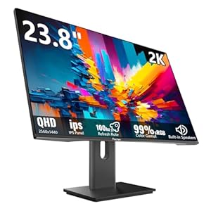 23,8 Zoll PC Gaming Monitor QHD 2560 x 1440 2K 100 Hz, 2 ms, Lautsprecher, HDR, 99% sRGB IPS LED Computer Bildschirm mit HDMI/DP-Anschlüssen, AMD FreeSync-kompatibel, VESA-Unterstützung, Schwarz
