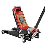 3 Tonne Trolley Jack Hydraulic Car Jack, Low Profile Floor for Car Van, Heavy-Duty Steel Hydraulic Lift with Dual Pump System, Handle Swivel Wheels, High Lift Garage (Red)