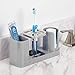 mDesign Plastic Bathroom Vanity Countertop Dental Storage Organizer Holder Stand for Electric Spin Toothbrushes/Toothpaste with Compartment for Rinse Cups - Compact Design - Gray/Brushed