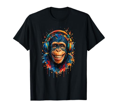 Grinsend Schimpanse Dripping Spritzkunst Musik Outfit Affe T-Shirt Grinsend Schimpanse Dripping Spritzkunst Musik Outfit Affe T-Shirt