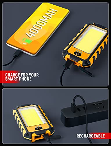 Image of innofox LED Rechargeable Magnetic Work Light 40W 1500Lumens, Hanging Hook 4 Lighting Modes, Job Site Lighting for Car Repairing, Camping, Hunting, and Hurricane (2, Orange)