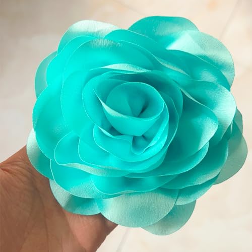 Image of Dainty Fabric Rose & Camellia Flower Oversized Brooch Pins & Hair Clip - Large Lapel Pin, 4.3in /7.5in
